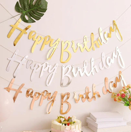 happy birthday foil banners - basil boutique