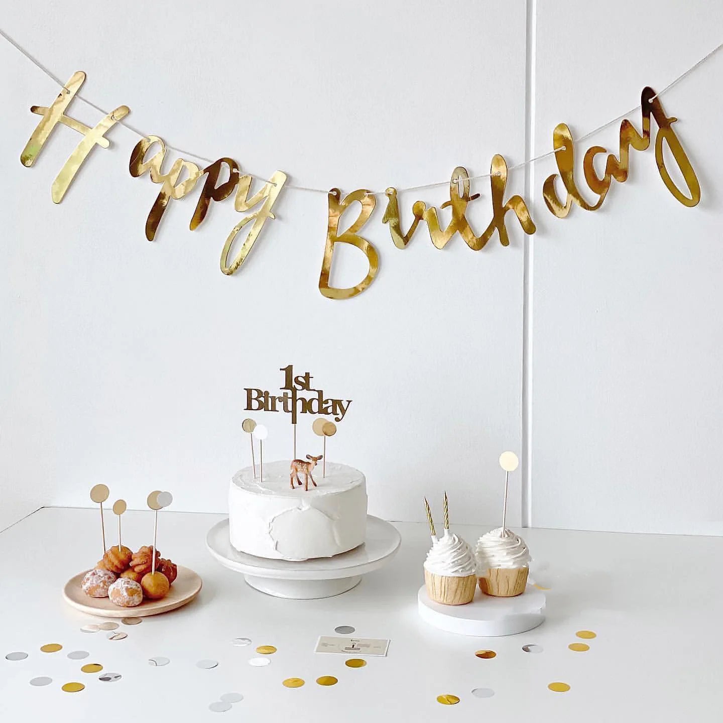 happy birthday foil banners - basil boutique