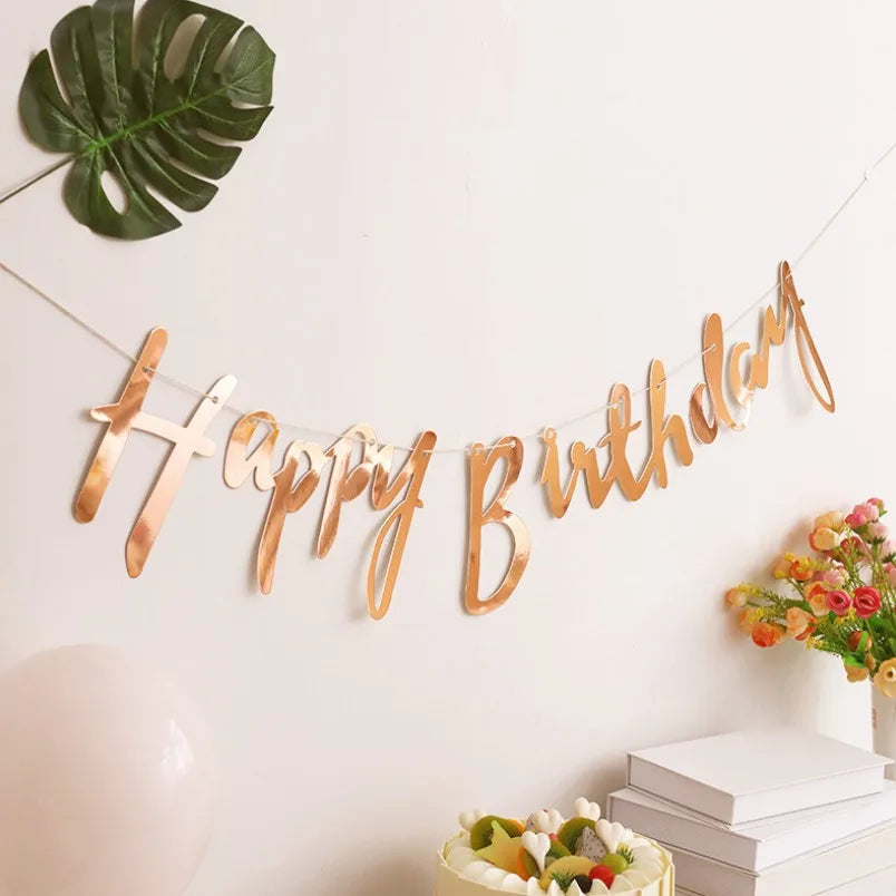 happy birthday foil banners - basil boutique