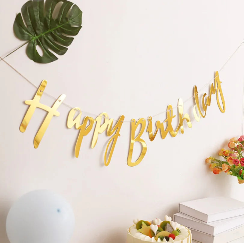 happy birthday foil banners - basil boutique