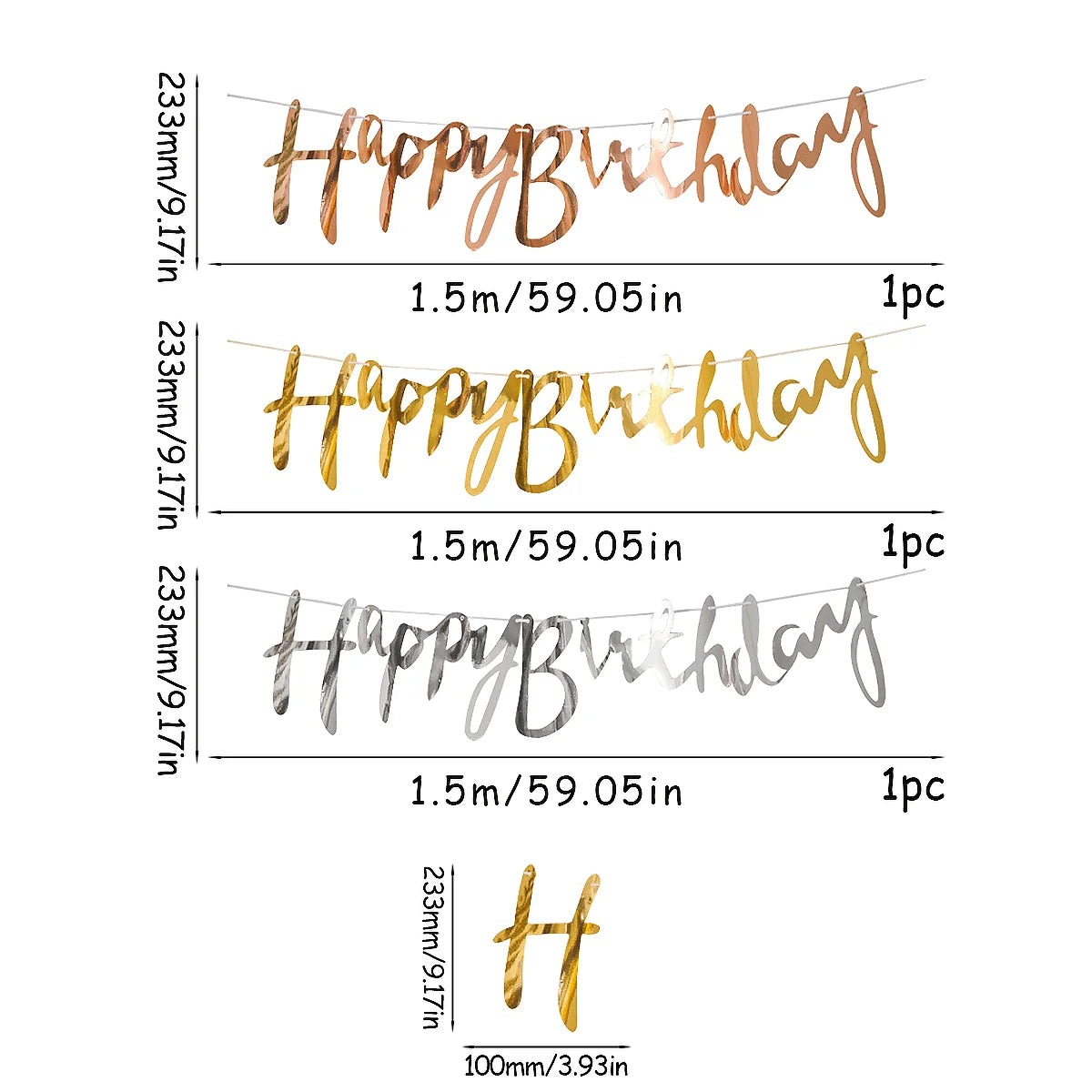 happy birthday foil banners - basil boutique