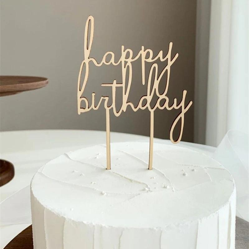 happy birthday wood cake topper - basil boutique