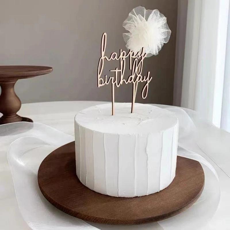 happy birthday wood cake topper - basil boutique