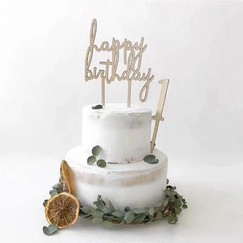 happy birthday wood cake topper - basil boutique