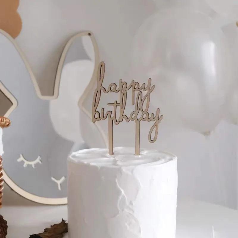 happy birthday wood cake topper - basil boutique