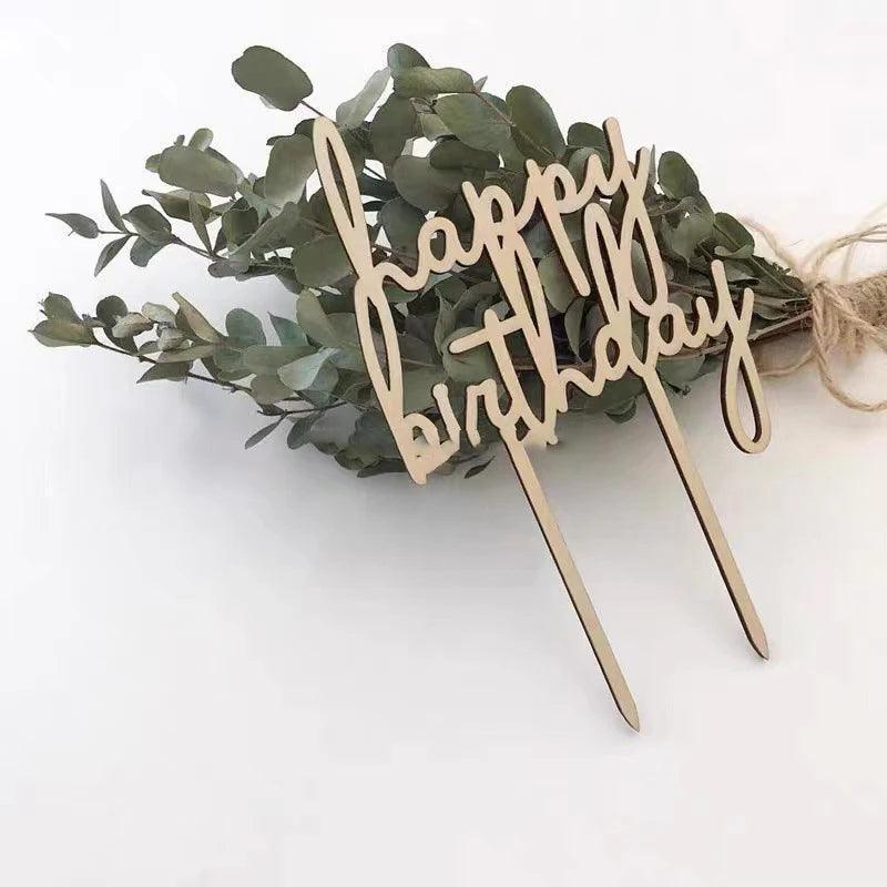 happy birthday wood cake topper - basil boutique