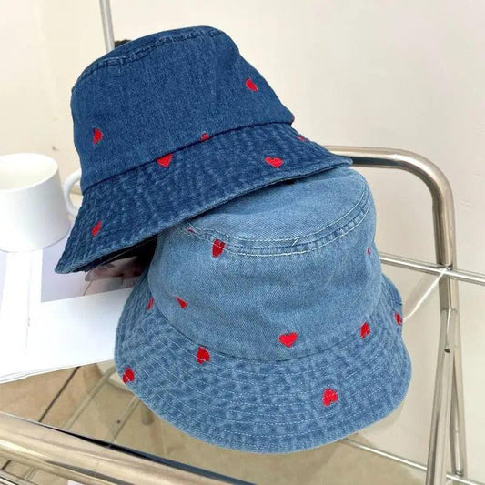 heart denim bucket hat - basil boutique