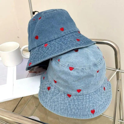 heart denim bucket hat - basil boutique