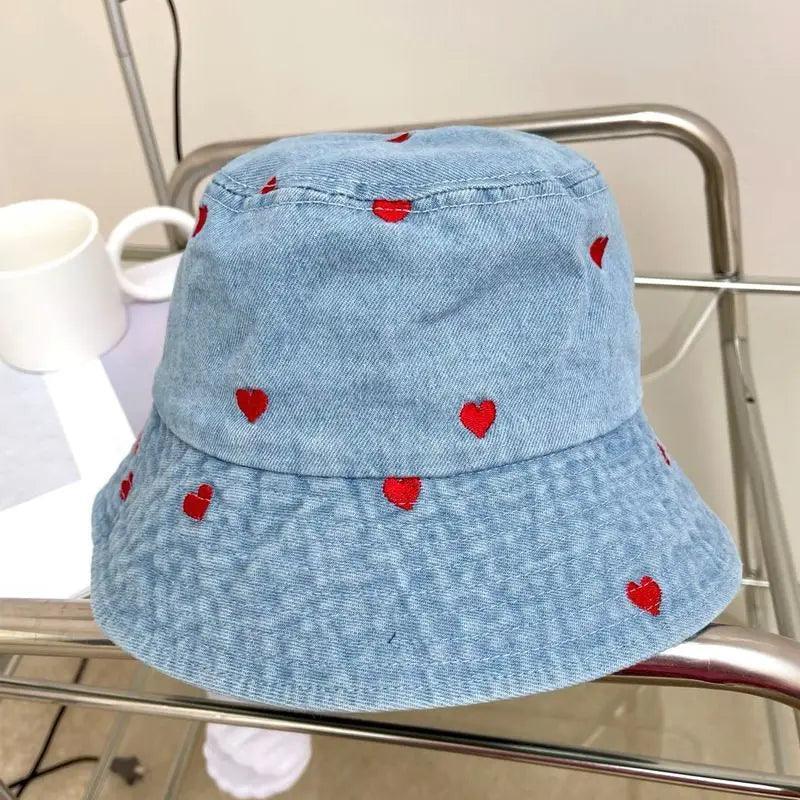 heart denim bucket hat - basil boutique