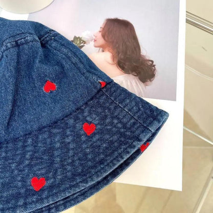 heart denim bucket hat - basil boutique