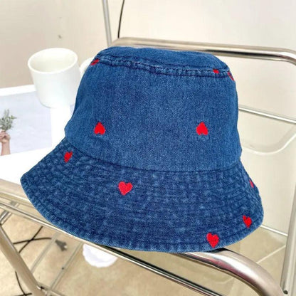 heart denim bucket hat - basil boutique