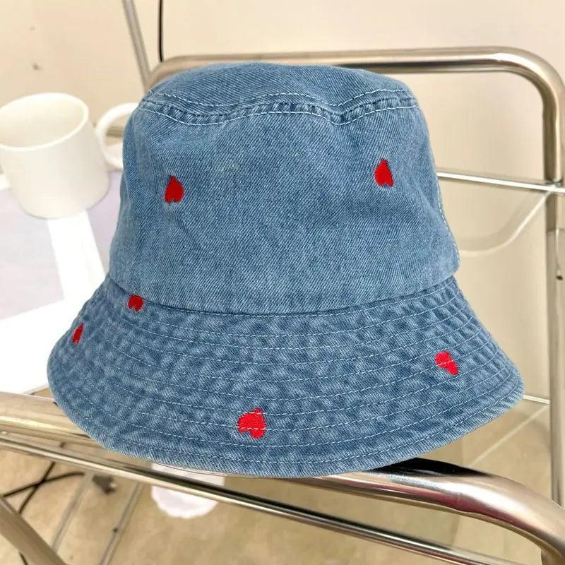 heart denim bucket hat - basil boutique