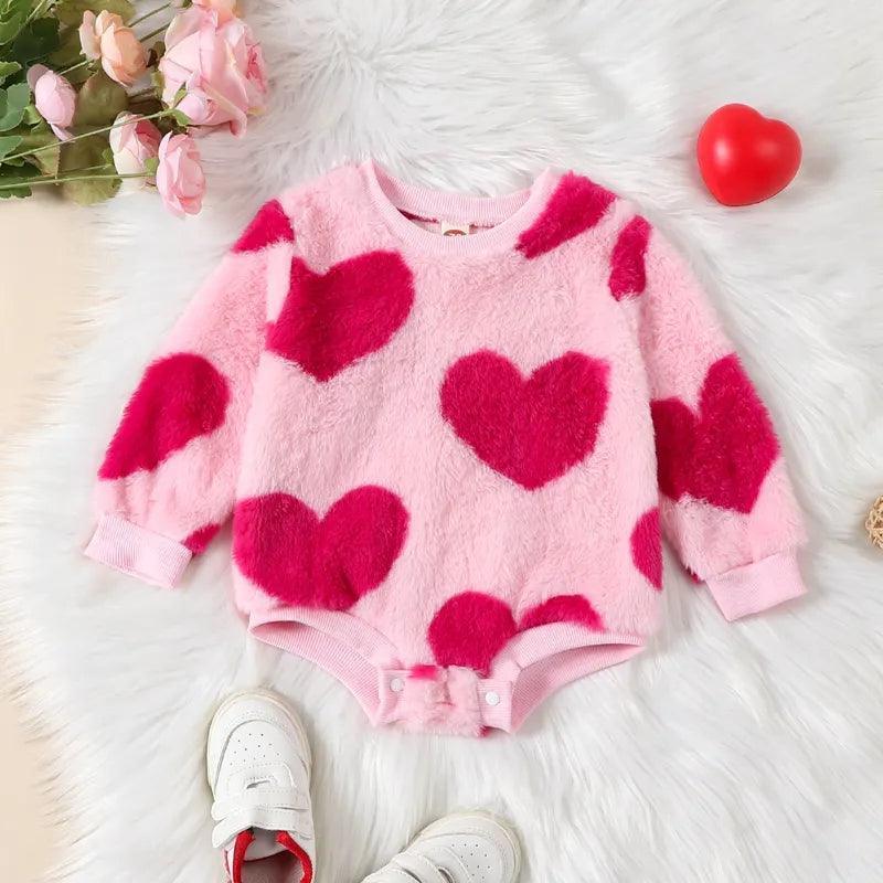 heart fuzzy onesie - basil boutique