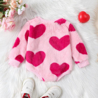 heart fuzzy onesie - basil boutique