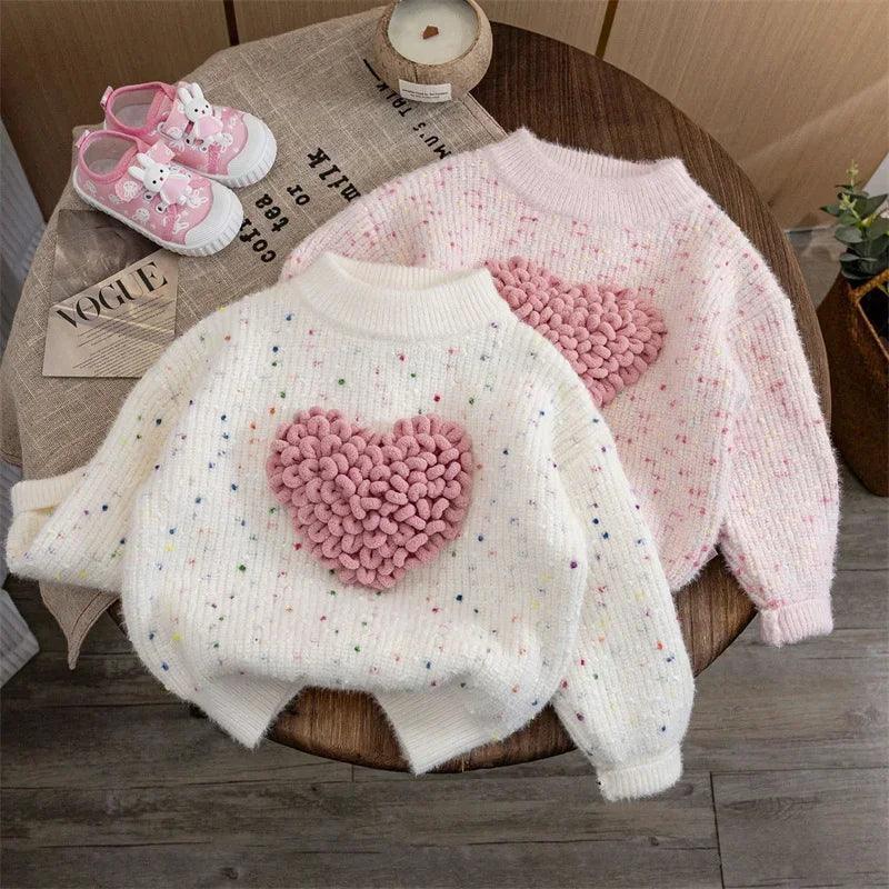 heart knit kids crew sweater - basil boutique