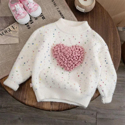 heart knit kids crew sweater - basil boutique