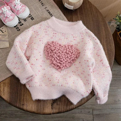 heart knit kids crew sweater - basil boutique