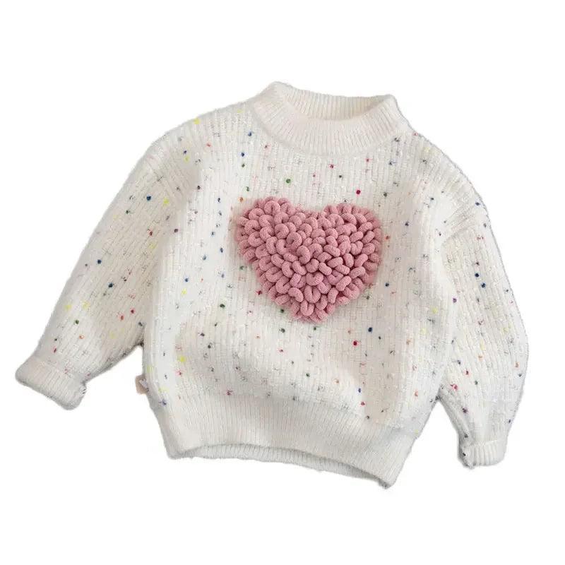 heart knit kids crew sweater - basil boutique