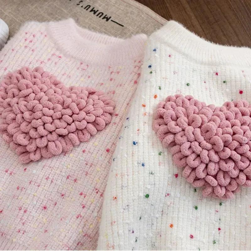 heart knit kids crew sweater - basil boutique