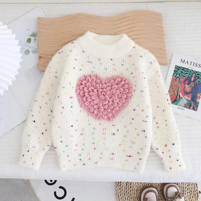 heart knit kids crew sweater - basil boutique