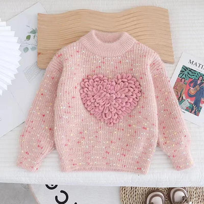 heart knit kids crew sweater - basil boutique