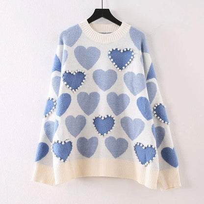 heart pearl knit crew sweater - basil boutique