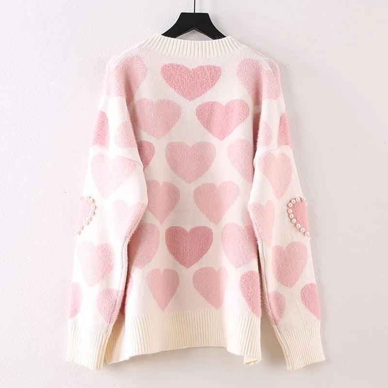 heart pearl knit crew sweater - basil boutique