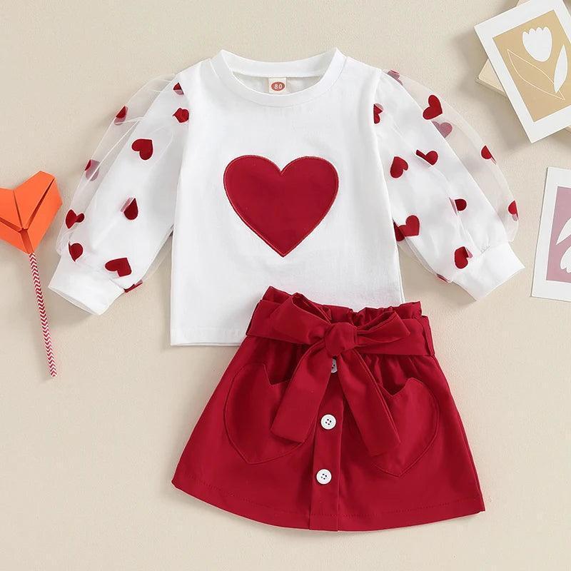 heart printed girl outfit - basil boutique