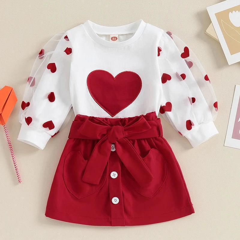 heart printed girl outfit - basil boutique