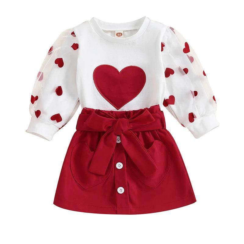 heart printed girl outfit - basil boutique