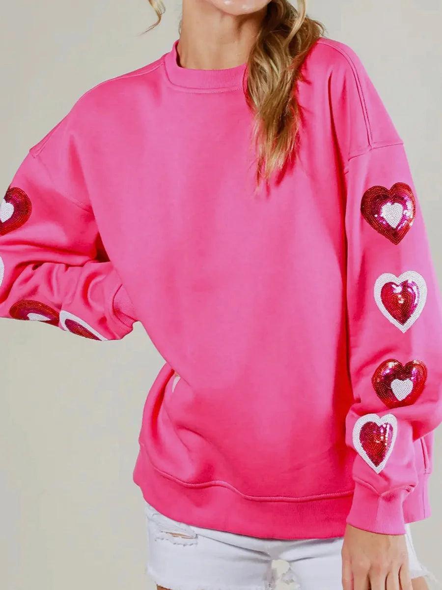 heart sequin crew sweater - basil boutique