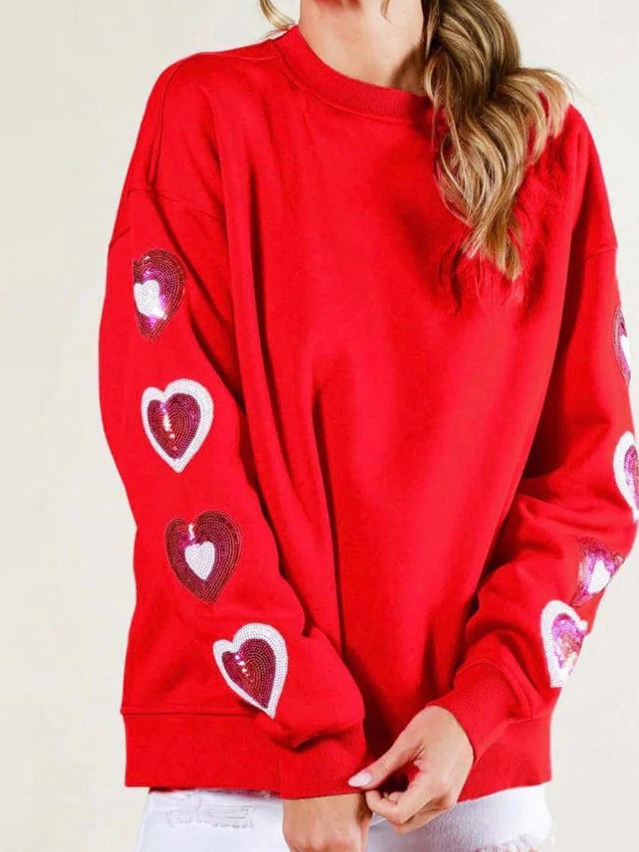 heart sequin crew sweater - basil boutique