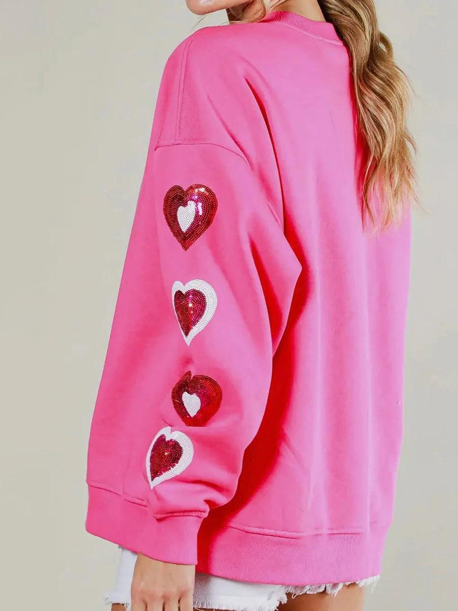 heart sequin crew sweater - basil boutique