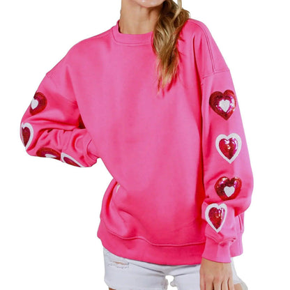 heart sequin crew sweater - basil boutique