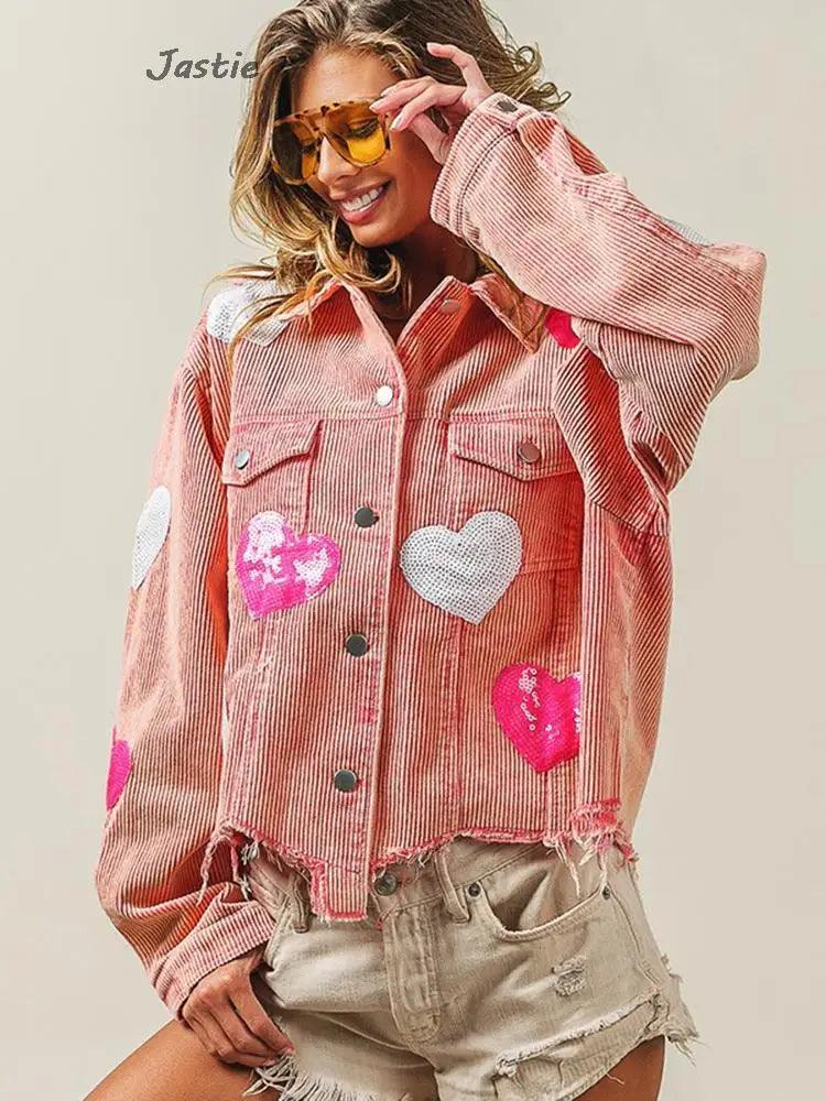 heart sequin cropped jacket - basil boutique