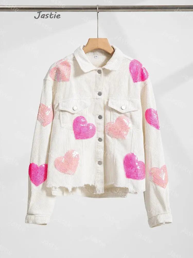 heart sequin cropped jacket - basil boutique