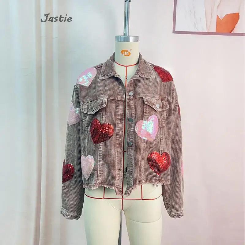 heart sequin cropped jacket - basil boutique