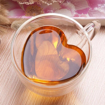 heart shaped double glass mug - basil boutique