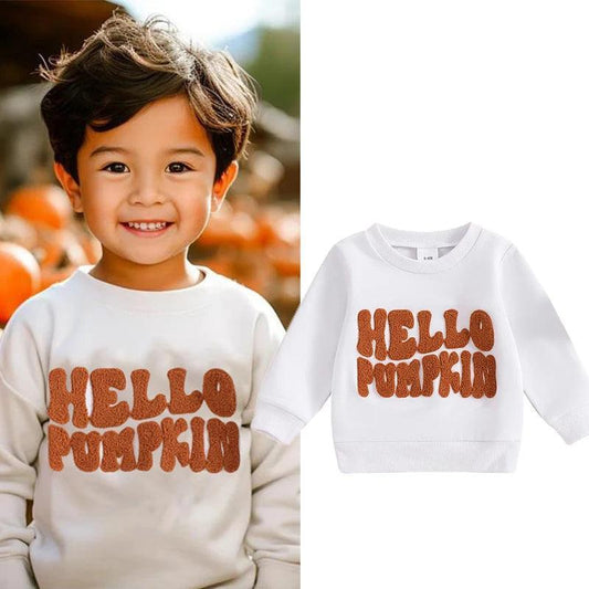 hello pumpkin kids crew sweatshirt - basil boutique