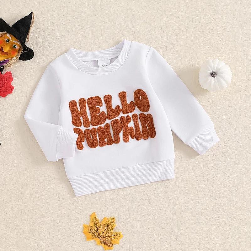 hello pumpkin kids crew sweatshirt - basil boutique