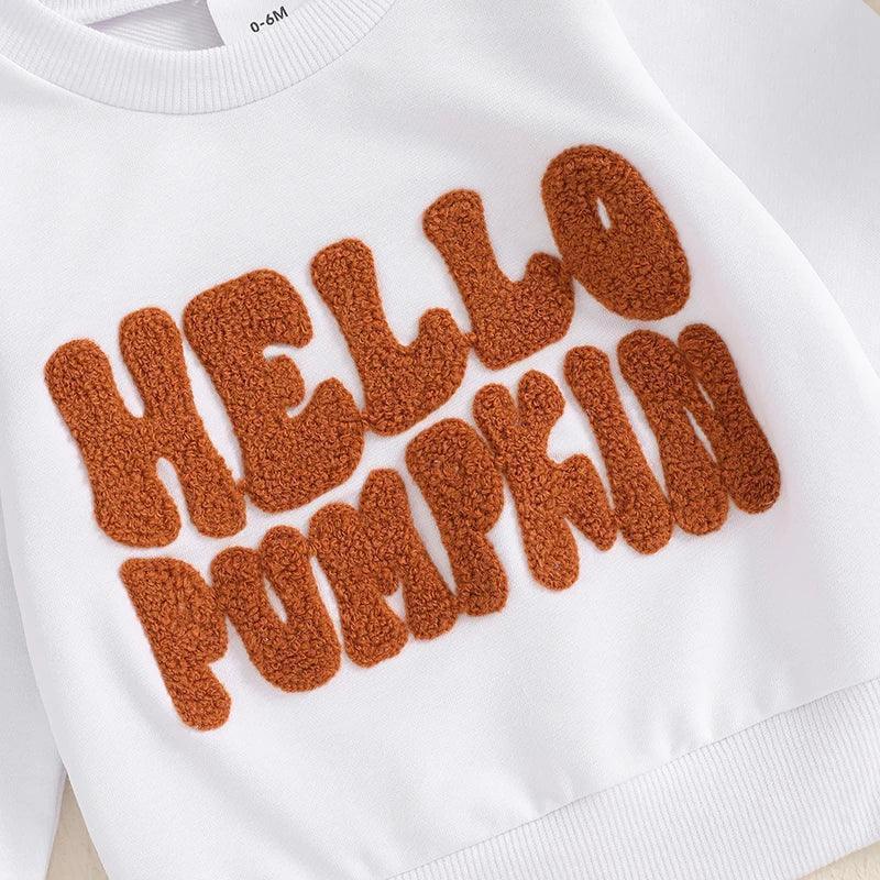 hello pumpkin kids crew sweatshirt - basil boutique