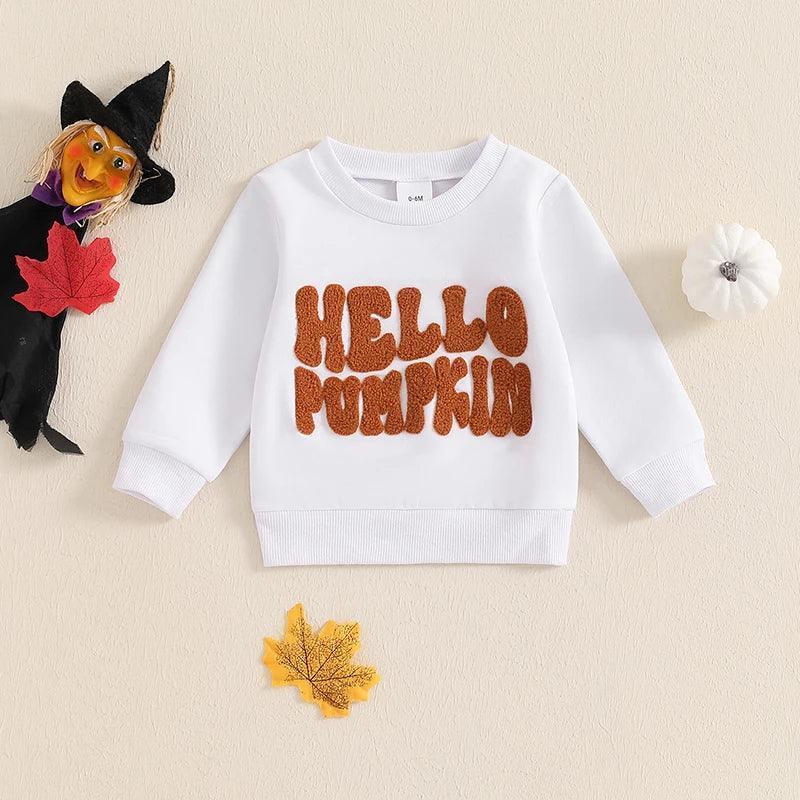 hello pumpkin kids crew sweatshirt - basil boutique