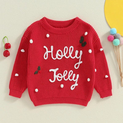 holly jolly kids crew sweater - basil boutique