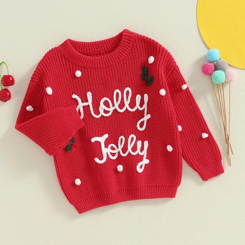 holly jolly kids crew sweater - basil boutique