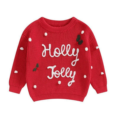 holly jolly kids crew sweater - basil boutique