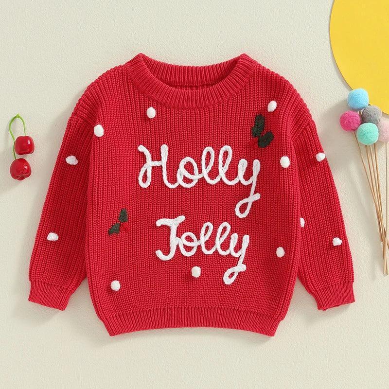 holly jolly knit kids crew sweater - basil boutique