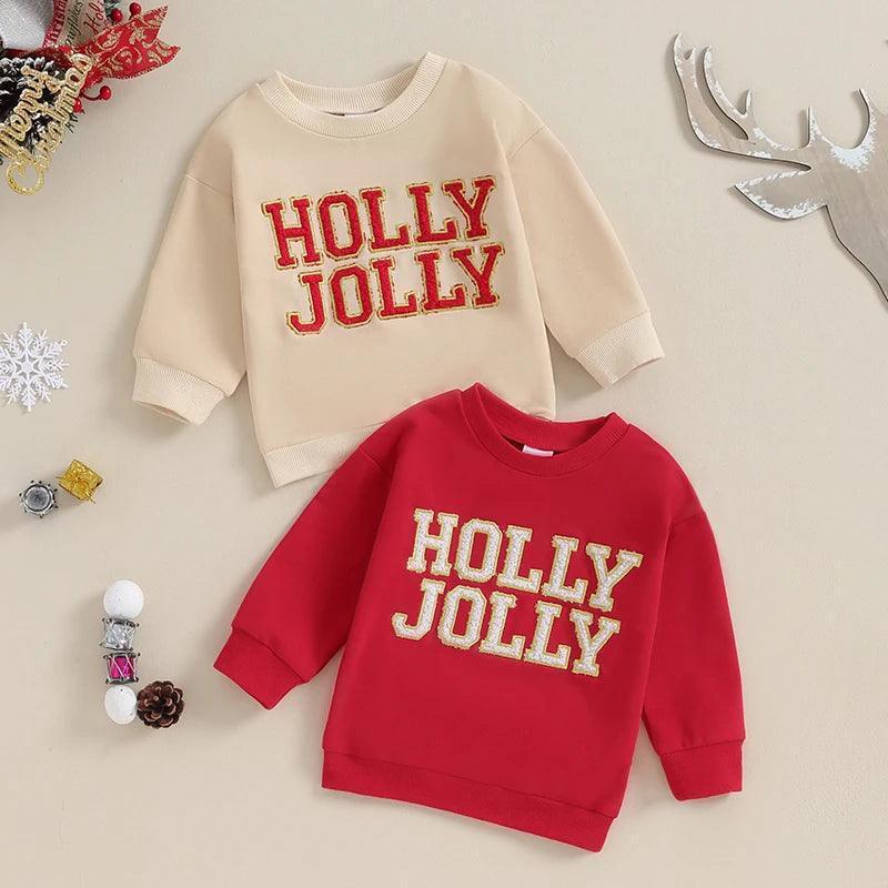 holly jolly patch kids crew sweatshirt - basil boutique