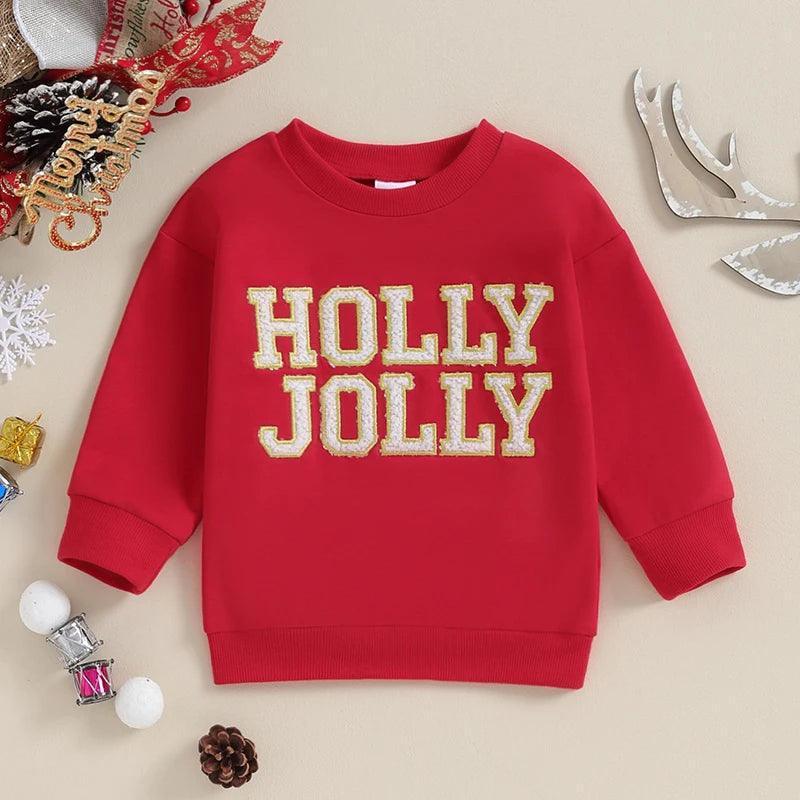 holly jolly patch kids crew sweatshirt - basil boutique