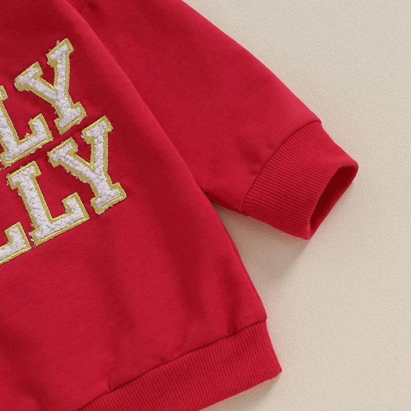 holly jolly patch kids crew sweatshirt - basil boutique