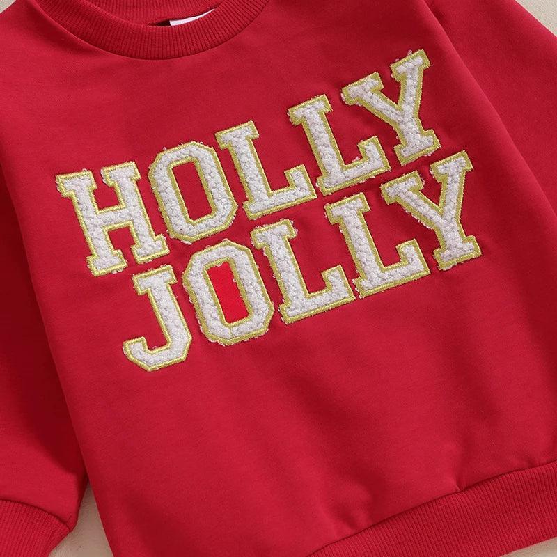 holly jolly patch kids crew sweatshirt - basil boutique